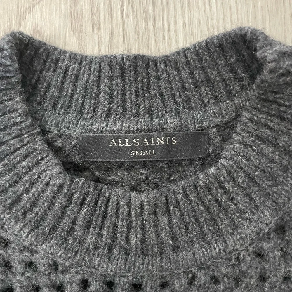 All Saints Eden Open Knit Sweater Marled Charcoal Gray